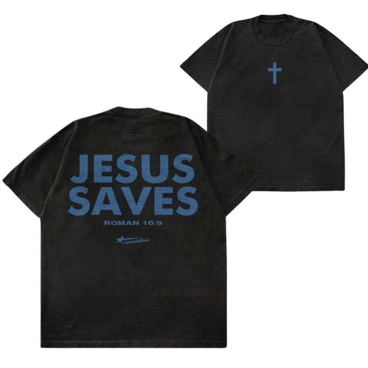 Vintage Jesus Saves 2 Sided Graphic T-Shirt, For Men/Women - Unisex Style, 100% Cotton, Menswear Tops Streetwear Tshirt graphic  tees