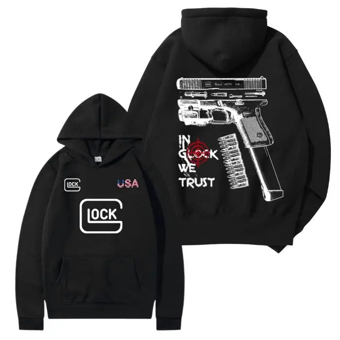 In Glock We Trust USA Version 2 Sided Hoodie/Sweatshirt/T-Shirt, For Men/Women - Unisex Style, 100% Cotton, Pullover unisex hoodie