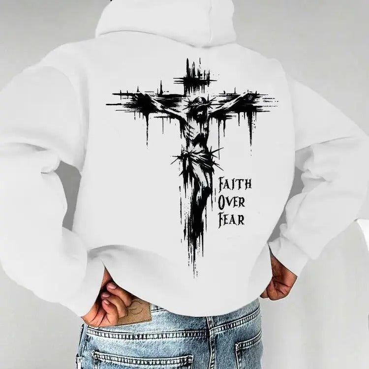 Faith Over Fear Jesus On The Cross Graphic Hoodie/Sweatshirt(No Hood)/T-Shirt, For Men/Women - Unisex Style, 100% Cotton, Pullover unisex hoodie