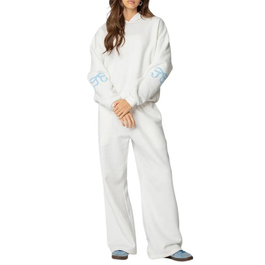 Women Bow Tracksuit Y2k Casual Sweatsuit Long Sleeve Oversized Hoodied Top Bow Hoodie Pants Set Loose Outfits Set