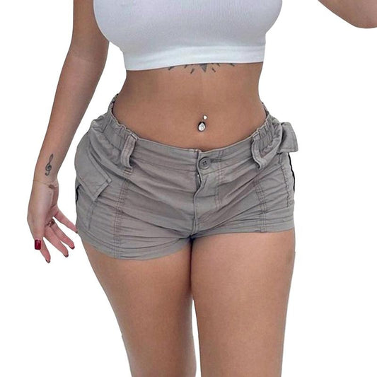 Women Cargo Shorts Y2k Sexy Mini Shorts Vintage Casual Summer Low Waist Shorts with Pockets for Party Nightclub Streetwear