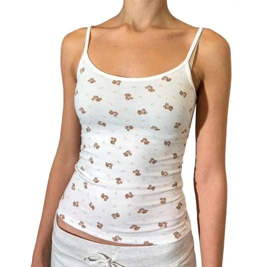 Women Cute Bear Cami Tops Y2k Girls SexyFitted Camisole Sleeveless Graphic Printing Summer Shirt Party Streetwear