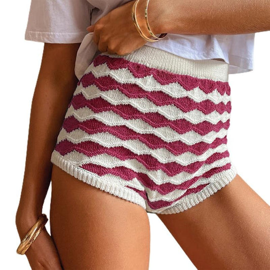 Women Knit Shorts, Elastic Waist Contrast Color Slim Fit Summer Shorts Casual Shorts for Daily Light Womenswear Bottom...