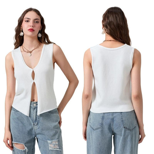 Women Knit Vest Tank Shirt Top Solid Color Sleeveless V-Neck Y2k Streetwear Summer Tops