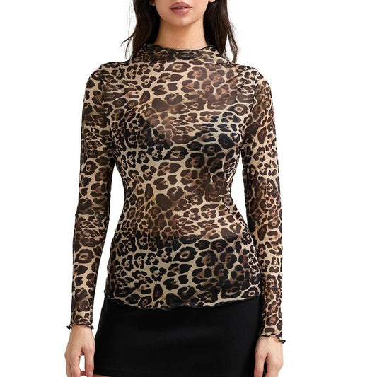 Women Leopard Print T-shirt Long Sleeve Crew NeckFit Ladies Tops Streetwear Hoodie, Sweatshirt | WearSparks.com