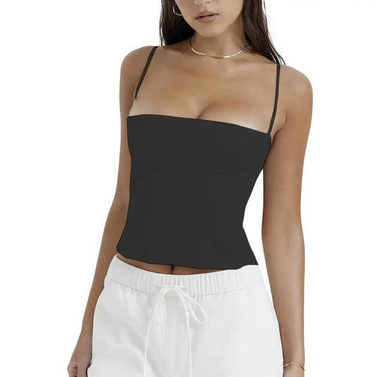 Women Sexy Square Neck Low Cut Cami Tops Spaghetti Strap Camisoles Sleeveless Cami Shirts Y2K Summer Crop Top Streetwear
