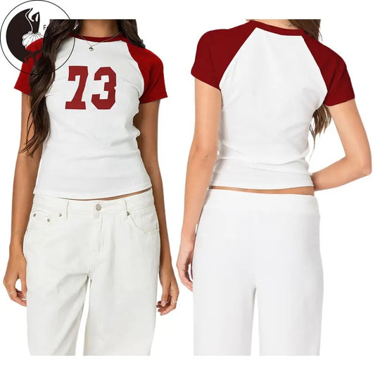 Women Summer T-Shirt Casual Number Print Short Sleeve Basic Tops for Streetwear Aesthetic Grunge Clothes
