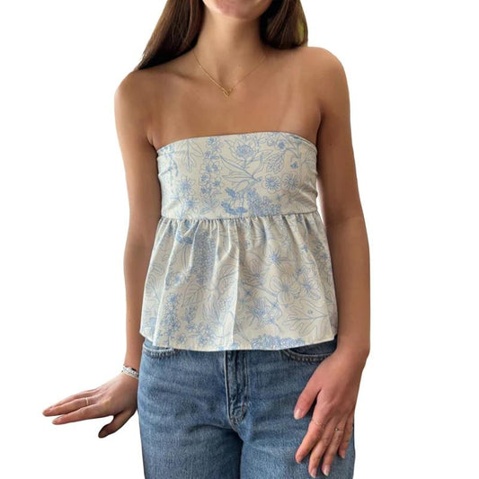 Women Summer Tube Tops Floral Print Tie Backless Off-Shoulder Bandeau Vest for Streetwear Aesthetic Grunge Clothes Casual...