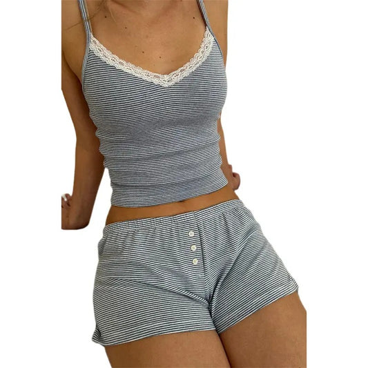 Women Two Piece Outfits Y2k Boy Shorts Set Sleeveless Crop Top Button Down Shorts Set Loungewear Pajamas Set
