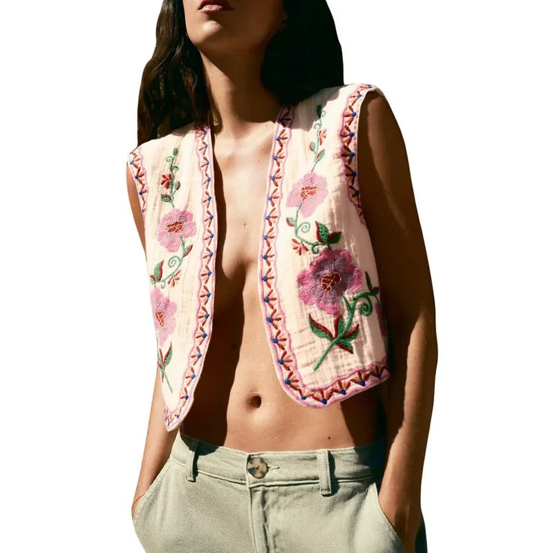 Women Vest, Sleeveless Open Front Embroidery Flower Outwear Gilet for Casual Street Cotton Womenswear T-Shirts, Hoodie,...