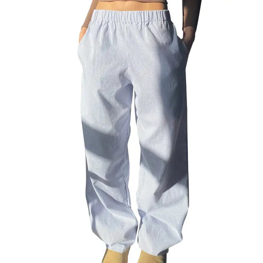 Women Y2K Pinstriped Lounge Pants Elastic Low Rise Wide Leg Drawstring Pajama Pant Casual Going Out Sweatpants with Pockets
