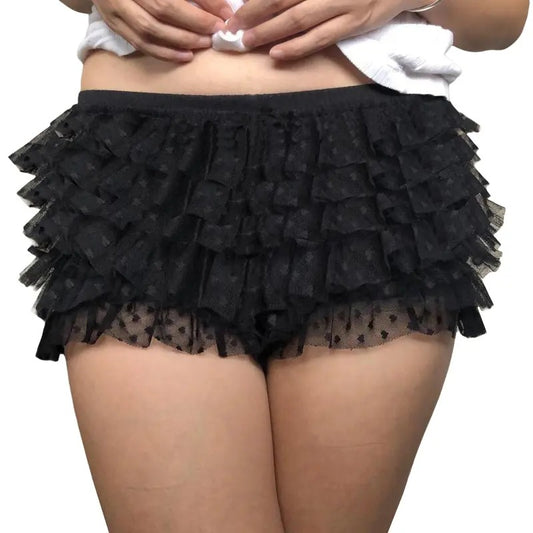 Women Y2k Cute Lace Layered Ruffle Shorts Y2k Sexy Micro Shorts Love Heart Printing Mini Shorts Panties Lounge Pj Bottoms Party Streetwear