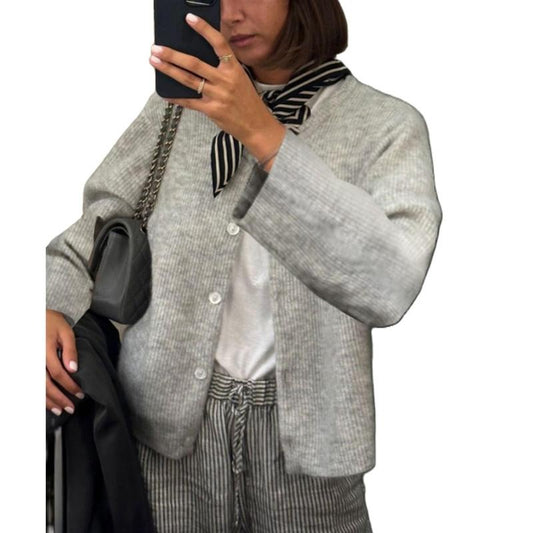 Women Y2k Knitted Crop Cardigan Sweater Long Sleeve Button Down Open Front Loose Casual Knitwear Top Streetwear