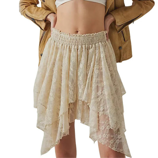 Women Y2k Lace Mini Skirt Low Rise Pleated Ruffle Half Slip Skirt Layered Flowy Short Skirt Party Streetwear