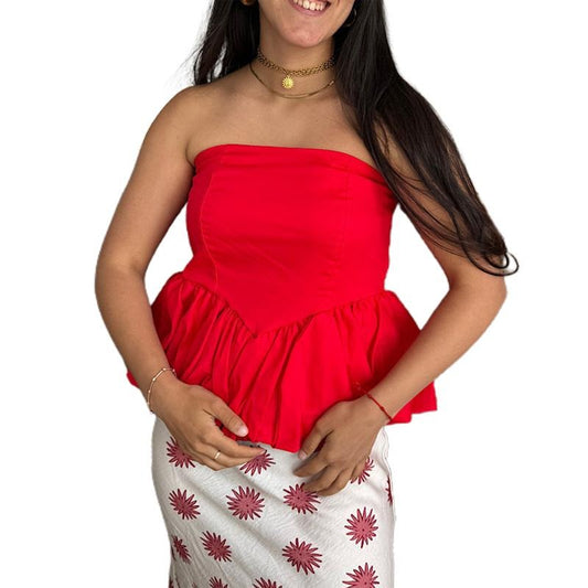 Women Y2k Peplum Tube Top Strapless Backless Bubble Ruffle Hem Bandeau Shirts Sexy Off Shoulder Puffy Pleated Bustier Tops Clubwear