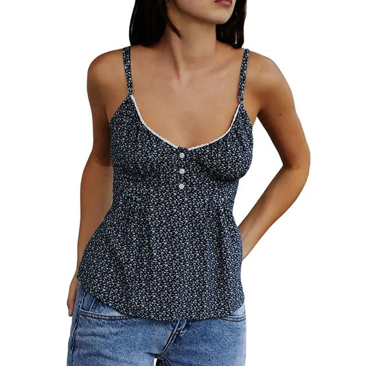 Women Y2k Sexy Floral Crop Top Sleeveless Camisole Fitted Scoop Neck Tie Waist Backless Spaghetti Strap TopsY2k Girls Cute Summer Shirt Party Streetwear