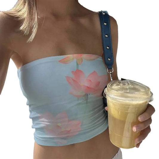 Women Y2k Sexy Tube Top Sleeveless Floral Printing Slim Fit Crop Top Teen Girls Summer Cami Shirts Bandeau Top Streetwear