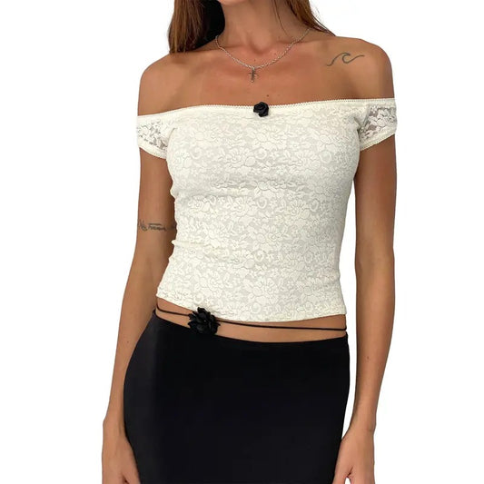 Women Y2k Sexy off The Shoulder Cami Top SleevelessFitted Lace Crop Top Y2k Girls Cute Tee Shirt Party Streetwear