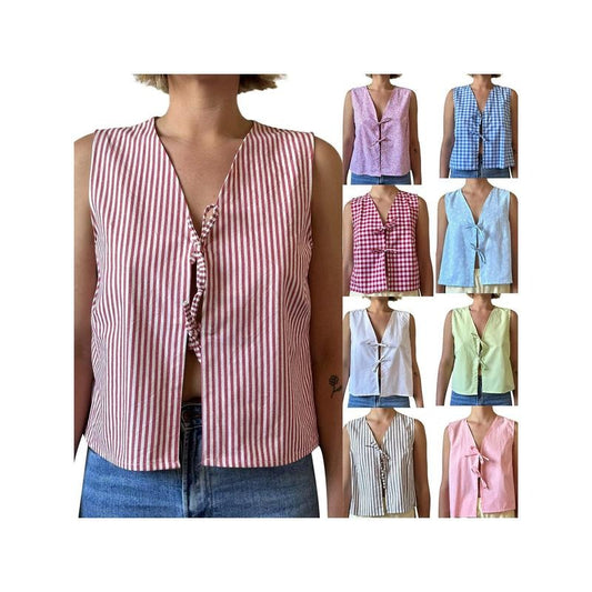 Women Y2k Tie Front Tank Top Sleeveless V-Neck Open Front Vest Crop Top Casual Summer Cami Shirt Streetwear