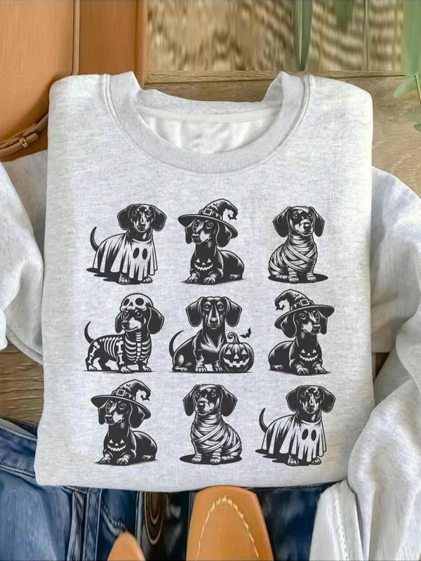 Women's   Dog Print Drop Shoulder Sweatshirt, Casual Long Sleeve Round Neck Pullover for Daily Wear, Ladies Fall & Winter Clothes
