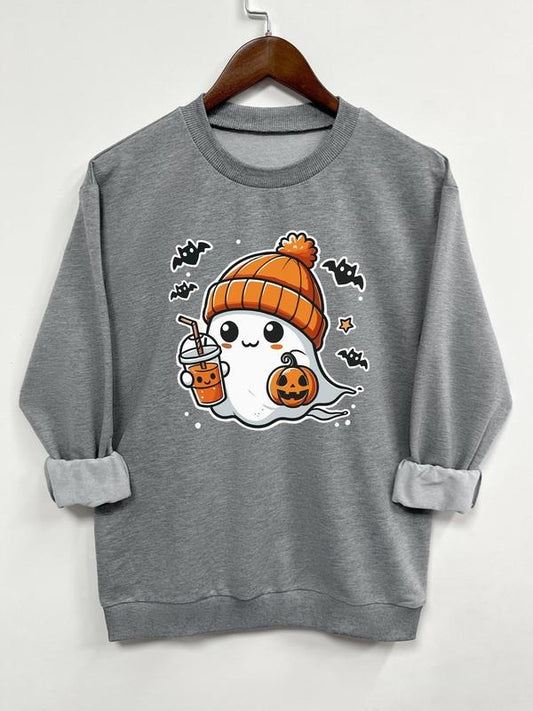 Women's   Ghost Print Round Neck Sweatshirt, Casual Long Sleeve Crew Neck Pullover for Fall & Winter, Women's Clothes for...