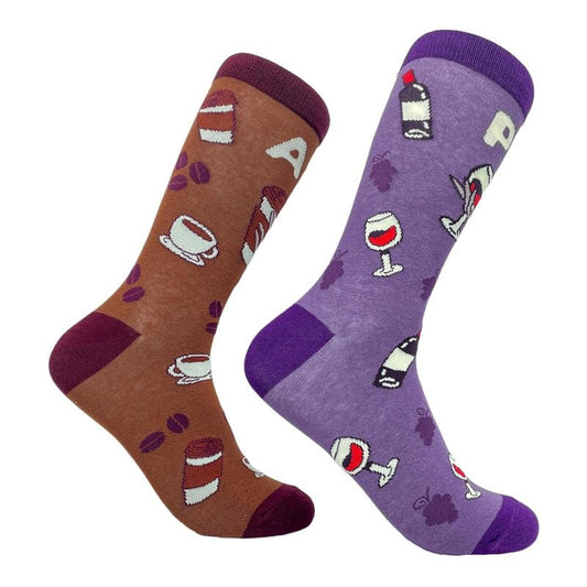 Women's AM Coffee PM Wine Socks Funny Vino Wine Lover Drinking Graphic Novelty Footwear Funny Graphic Socks Comfortable Fitted Spandex Cotton