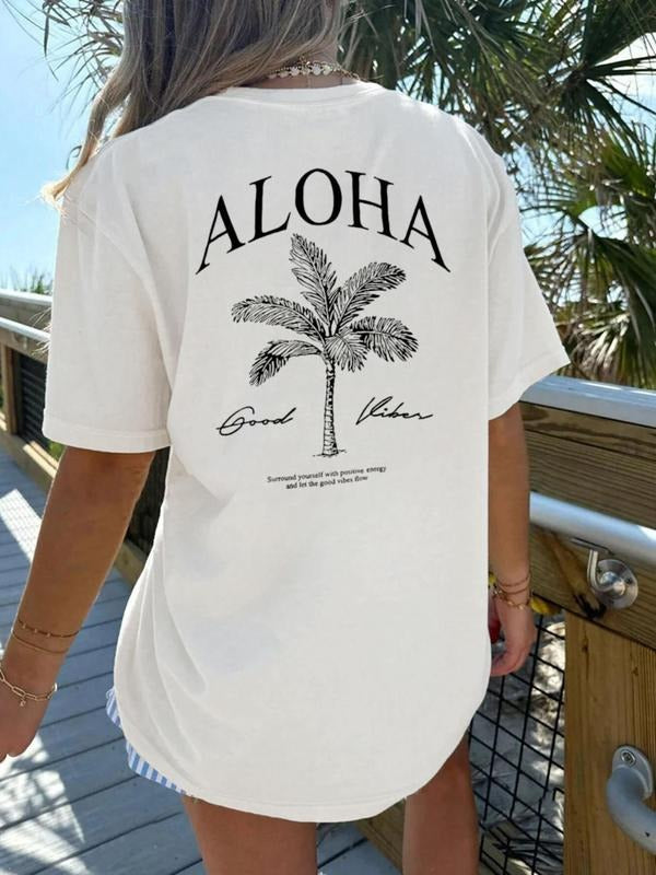 Women's Alcohol Print Round Neck Tee, Casual Letter Print Short Sleeve T-shirt for Daily Wear, Ladies Clothes for All Seasons, Top