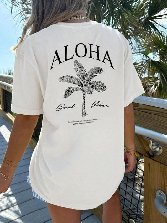 Women's Alcohol Print Round Neck Tee, Casual Letter Print Short Sleeve T-shirt for Daily Wear, Ladies Clothes for All Seasons, Top