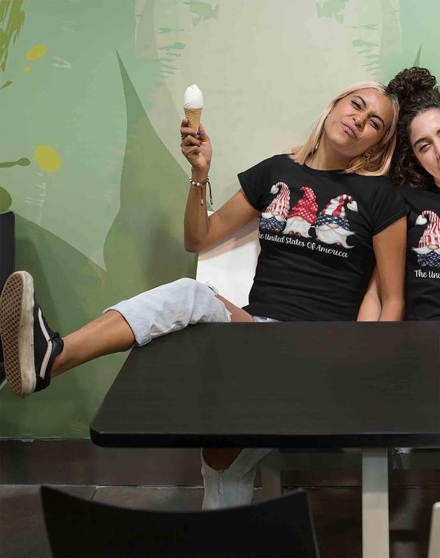 Women's American Gnome Shirt 4th July T Shirt Cute Gnomes United States Tee Independence Day Tshirt Patriotic Ladies V-neck Soft Cotton