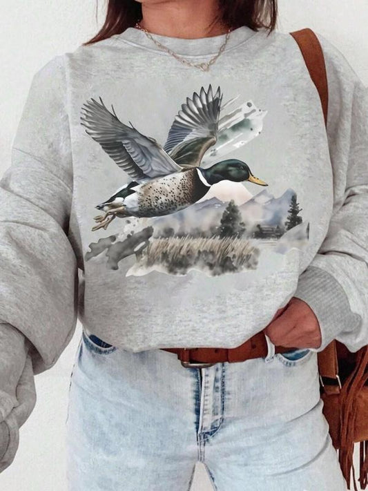 Women's Animal Print Crew Neck Sweatshirt, Casual Long Sleeve Pullover for Daily Wear, Ladies Clothes for All Seasons