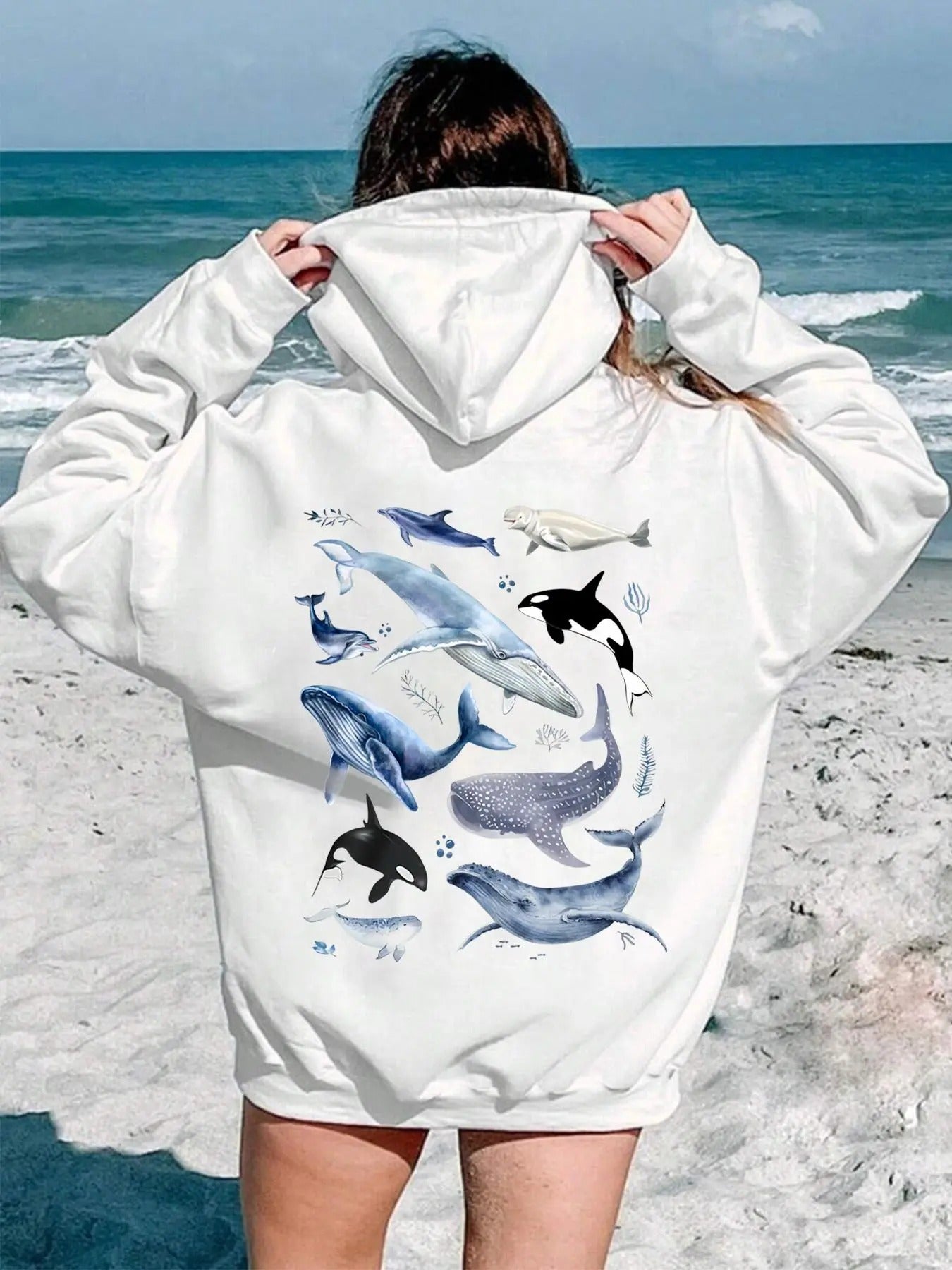 Women's Animal Print Drop Shoulder Hoodie, Fashion Casual Drawstring Pocket Hooded Sweatshirt for Daily Holiday Outdoor Wear, Ladies Clothes for Spring & Fall