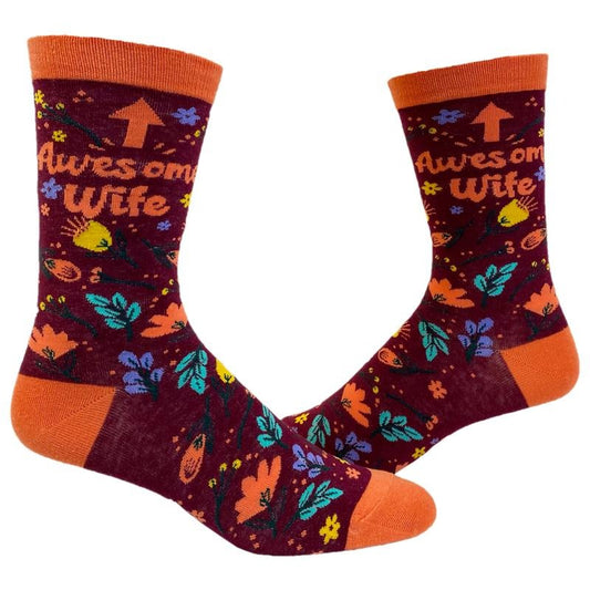 Women's Awesome Wife Socks Cute Funny Relationsip Wedding Marrinage Novelty Footwear Funny Graphic Socks Comfortable Fitted Spandex Cotton