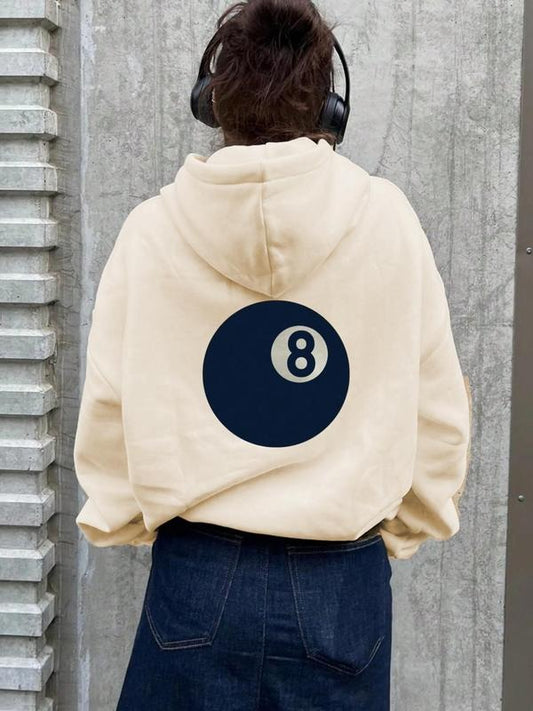 Women's Billiards & Number 8 Print Drop Shoulder Hoodie, Casual Drawstring Pocket Hooded Sweatshirt for Daily Holiday Wear, Women Clothing for Fall & Winter