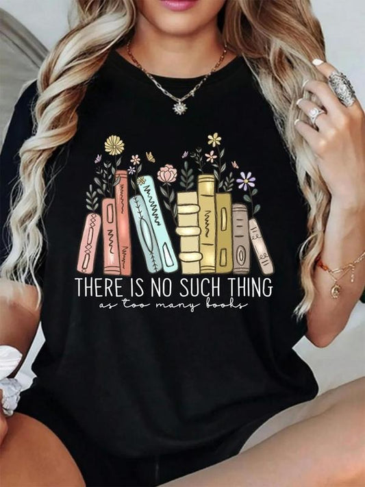 Women's Book & Letter Print Round Neck Graphic Tee, Vintage Trendy Casual Graphic Short Sleeve T-shirt for Daily Wear,...