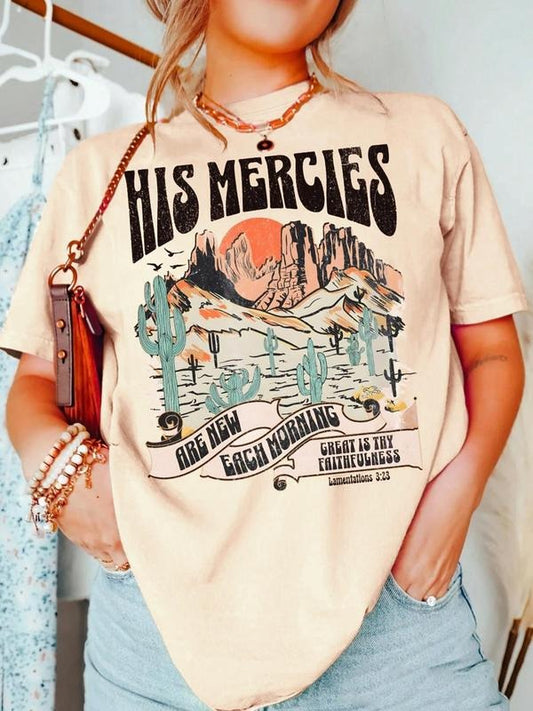 Women's Cartoon & Letter Print Round Neck Graphic Tee, Vintage Trendy Casual Short Sleeve T-shirt for Daily Wear, Ladies...