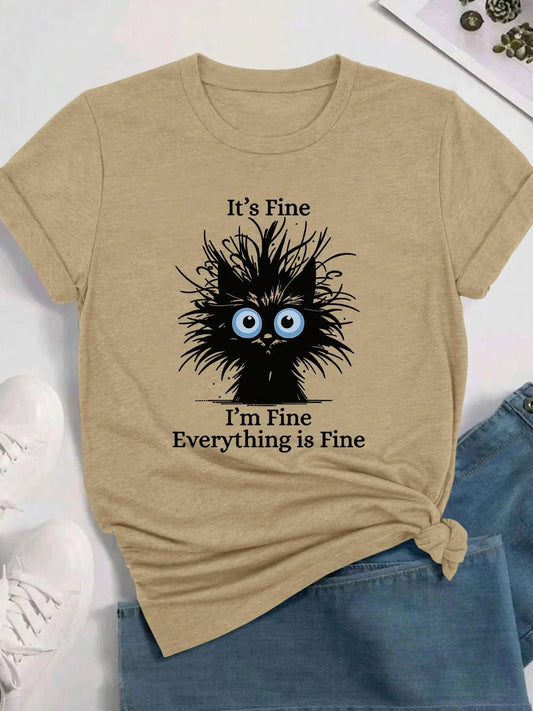 Women's Cartoon & Letter Print Round Neck Tee, Fashion Casual Crew Neck T-shirt for Daily Holiday Vacation Outdoor Wear, Ladies Clothes for All Seasons, Graphic Tees Women