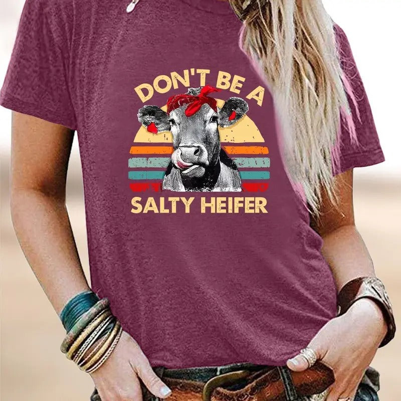 Women's Cartoon & Letter Print Short Sleeve Tee, Casual Graphic Round Neck T-Shirt, Summer Clothes for Women, Comfort Colors - Crewneck, Womenswear