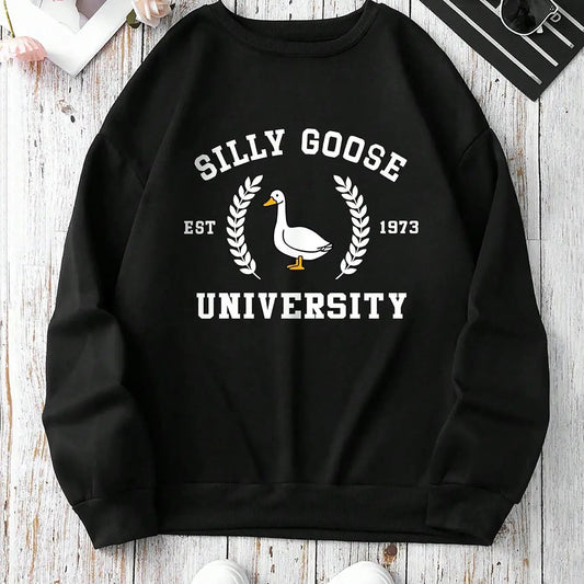 Women's Cartoon Duck & Letter Print Drop Shoulder Sweatshirt, Casual Long Sleeve Round Neck Pullover for Spring & Fall, Fashion Women's Top for Daily Wear