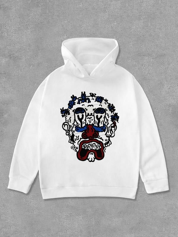 Women's Cartoon Face Print Hoodie, Fashion Casual Long Sleeve Hooded Sweatshirt for Daily Holiday Outdoor Wear, Women Clothing for Fall & Winter