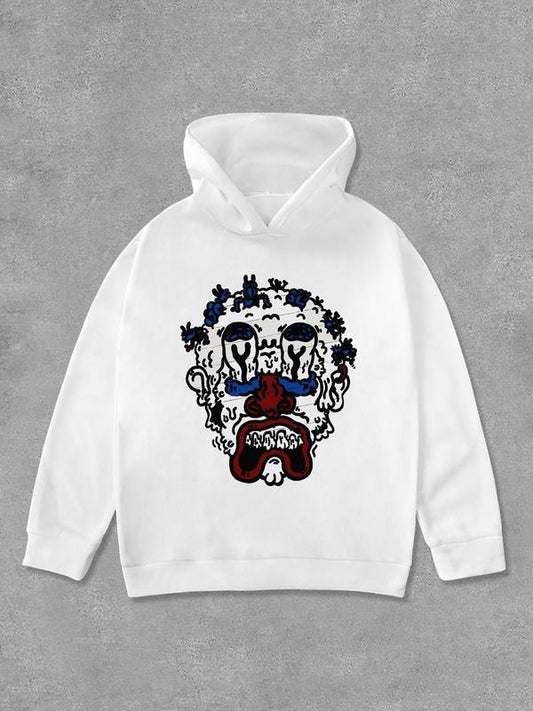 Women's Cartoon Face Print Hoodie, Fashion Casual Long Sleeve Hooded Sweatshirt for Daily Holiday Outdoor Wear, Women Clothing for Fall & Winter