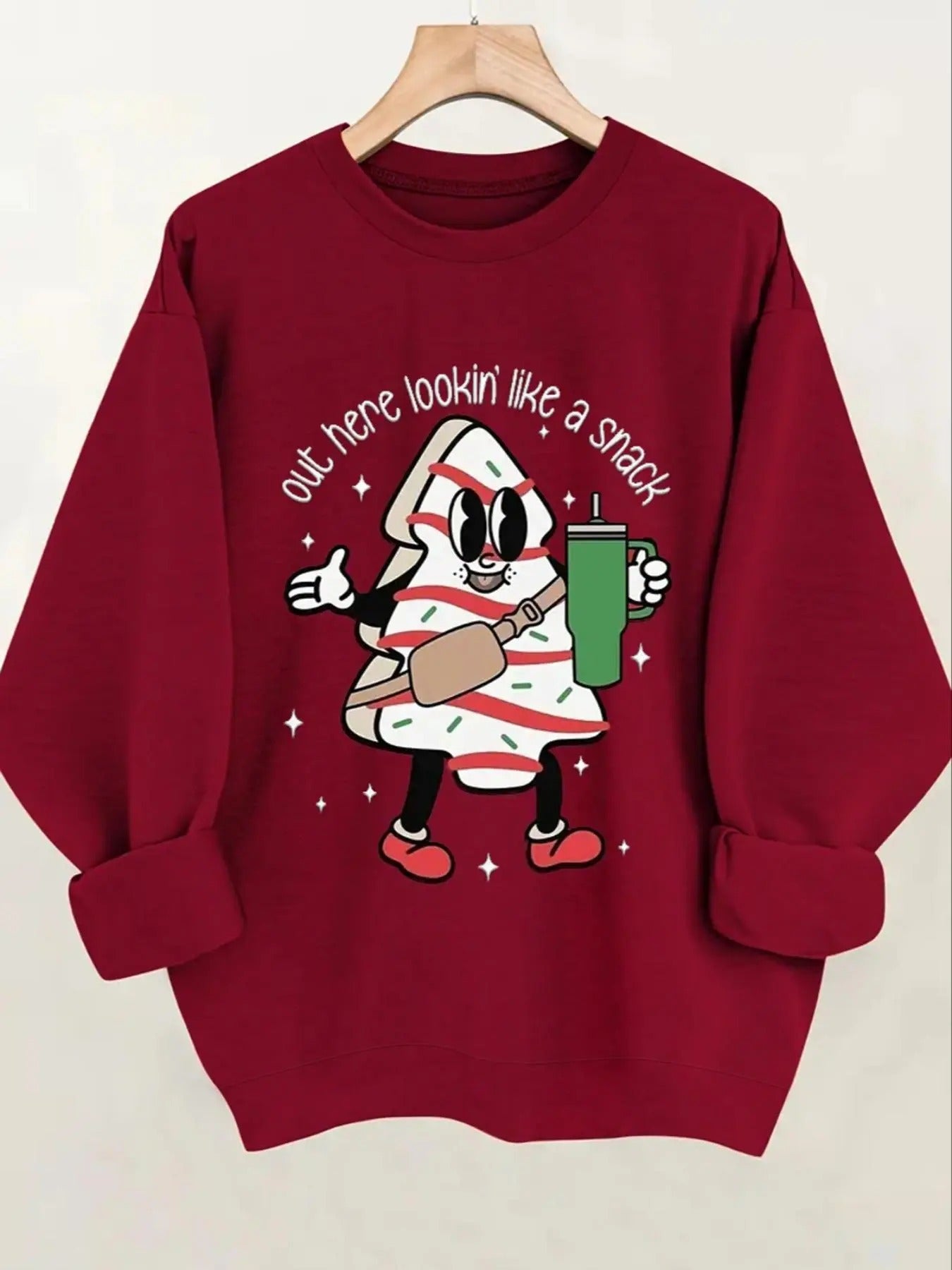 Women's Cartoon Graphic Print Crew Neck Sweatshirt, Casual Drop Shoulder Long Sleeve Pullover, Women's Fall & Winter Clothes for Daily Wear