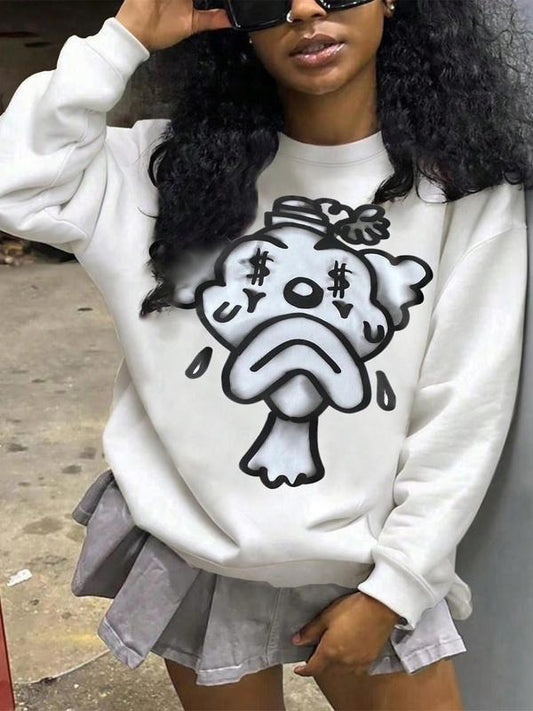 Women's Cartoon Graphic Print Crew Neck Sweatshirt, Casual Drop Shoulder Long Sleeve Pullover, Women's Fall & Winter Clothes for Daily Wearstyle{n002}2
