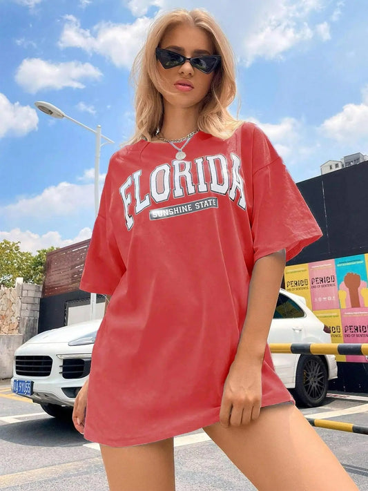 Women's Cartoon Letter Print Round Neck Tee, Fashion Casual Crew Neck T-shirt for Daily Holiday Vacation Outdoor Wear, Ladies Clothes for Summer