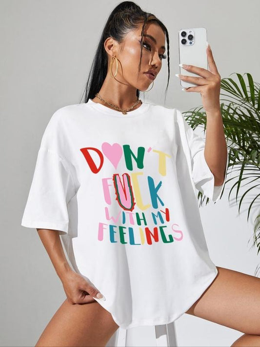 Women's Cartoon Letter Print Round Neck Tee, Fashion Casual Drop Shoulder Short Sleeve T-shirt for Daily Wear, Ladies Summer Clothes