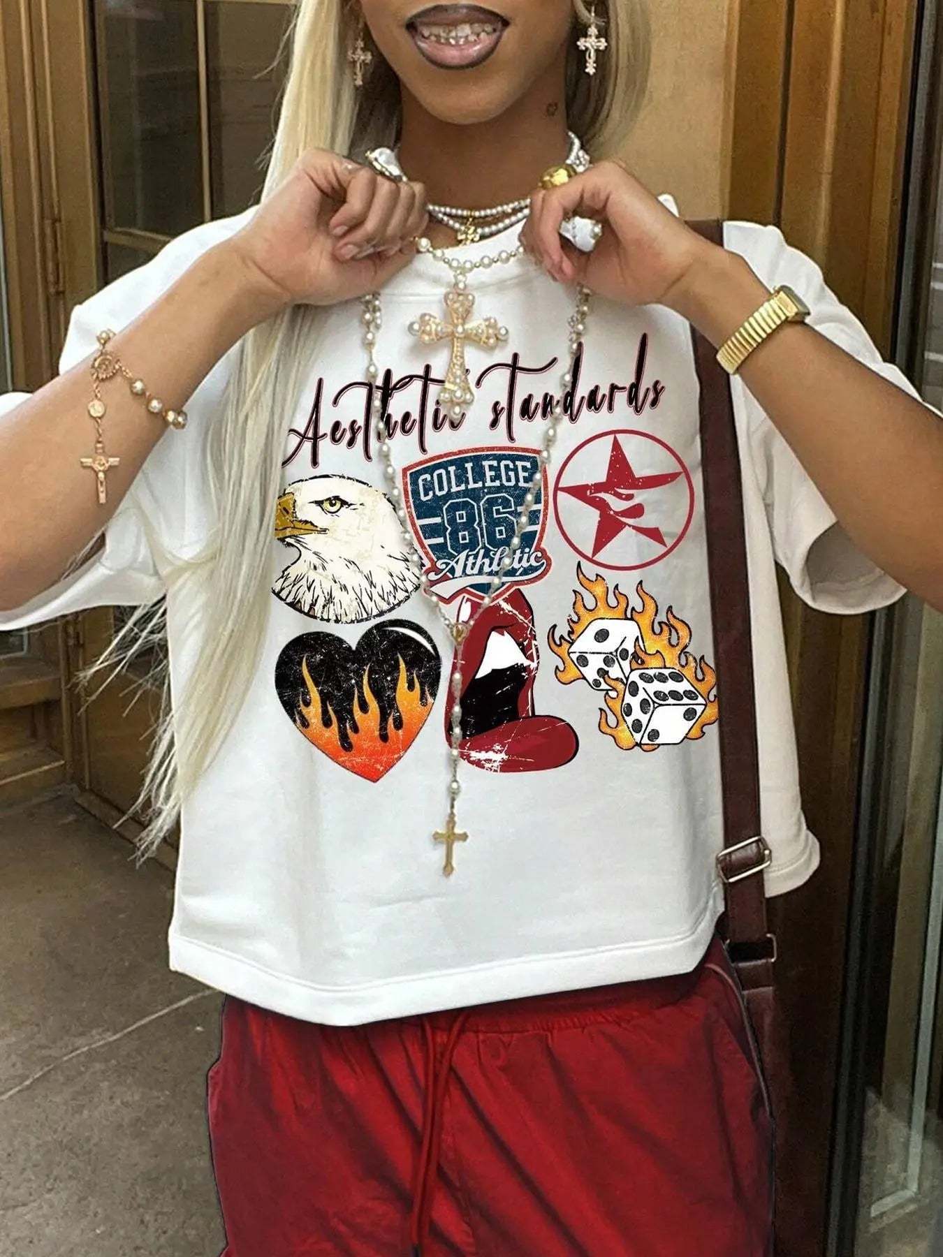 Women's Cartoon Print Drop Shoulder Tee, Fashion Casual Crew Neck T-Shirt for Daily Holiday Vacation Outdoor Wear, Ladies Clothes for Summerstyle{n002}2