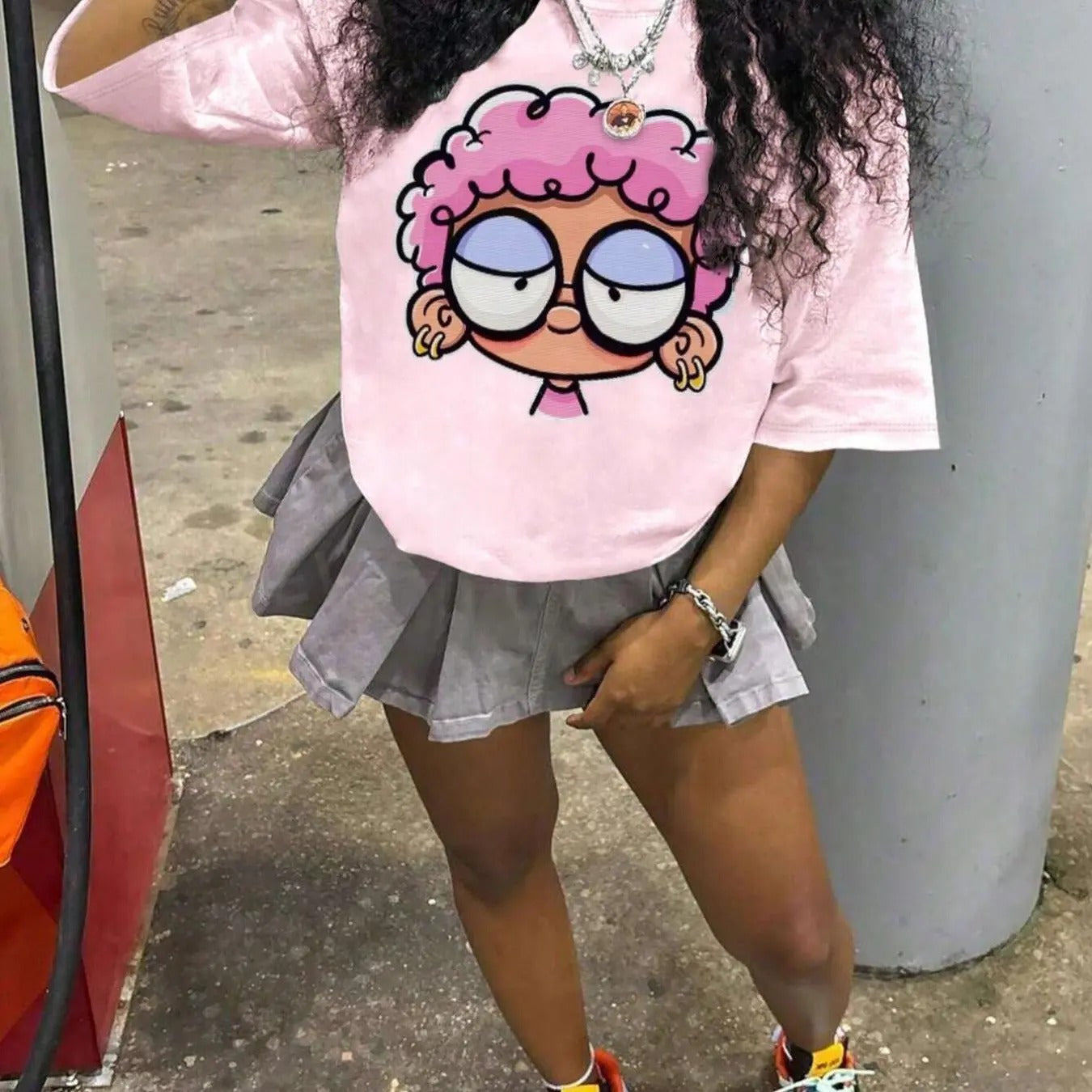 Women's Cartoon Print Round Neck Tee, Fashion Casual Crew Neck Half Sleeve T-shirt for Daily Holiday Vacation Outdoor Wear, Women's Clothing for Summer