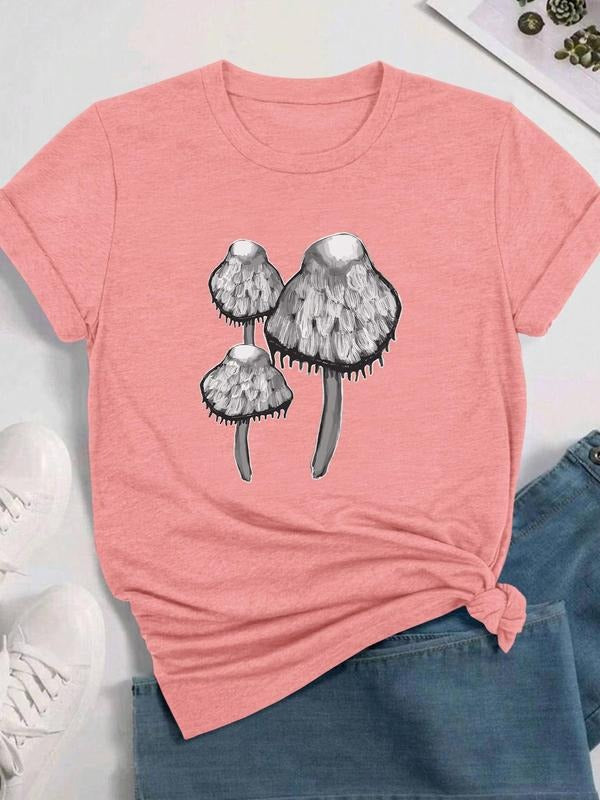 Women's Cartoon Print Round Neck Tee, Fashion Casual Crew Neck T-shirt for Daily Holiday Vacation Outdoor Wear, Ladies Clothes for Summerstyle{n002}2