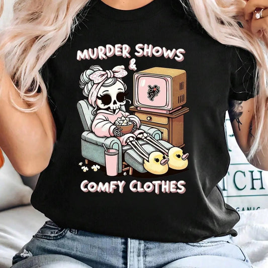 Women's Cartoon Skeleton Print Round Neck Graphic Tee, Vintage Trendy Casual Short Sleeve T-shirt for Daily Wear, Ladies...