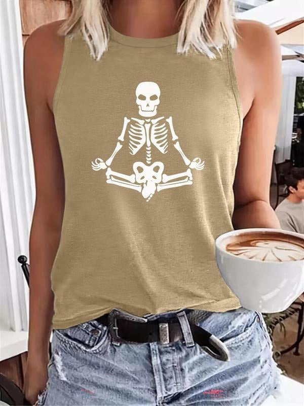 Women's Cartoon Skeleton Print Tank Top, Casual Sleeveless Top for Summer, Ladies Clothes for Daily Wear, Socks T-Shirts,...