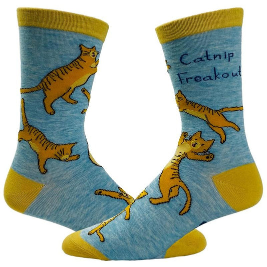 Women's Catnip Freakout Socks Funny Pet Kitty Cat Animal Lover Crazy Cat Lady Footwear Funny Graphic Socks Comfortable Fitted Spandex Cotton